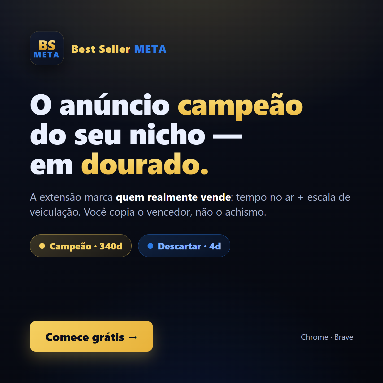 Anúncio campeão marcado em dourado